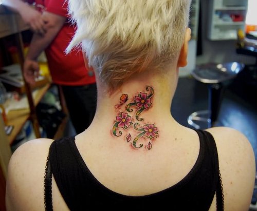 Nape Cherry Blosoom Tattoo For Girls